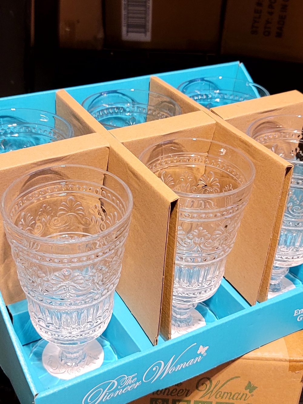 The Pioneer Woman Clear Embossed Goblet Glasses - Set of 6 (Clear)